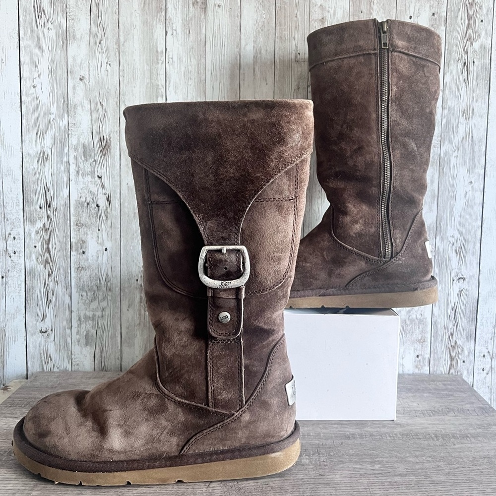 Ugg Cargo Iii Moto Suede Mid-Calf Shearling Boot Size 6